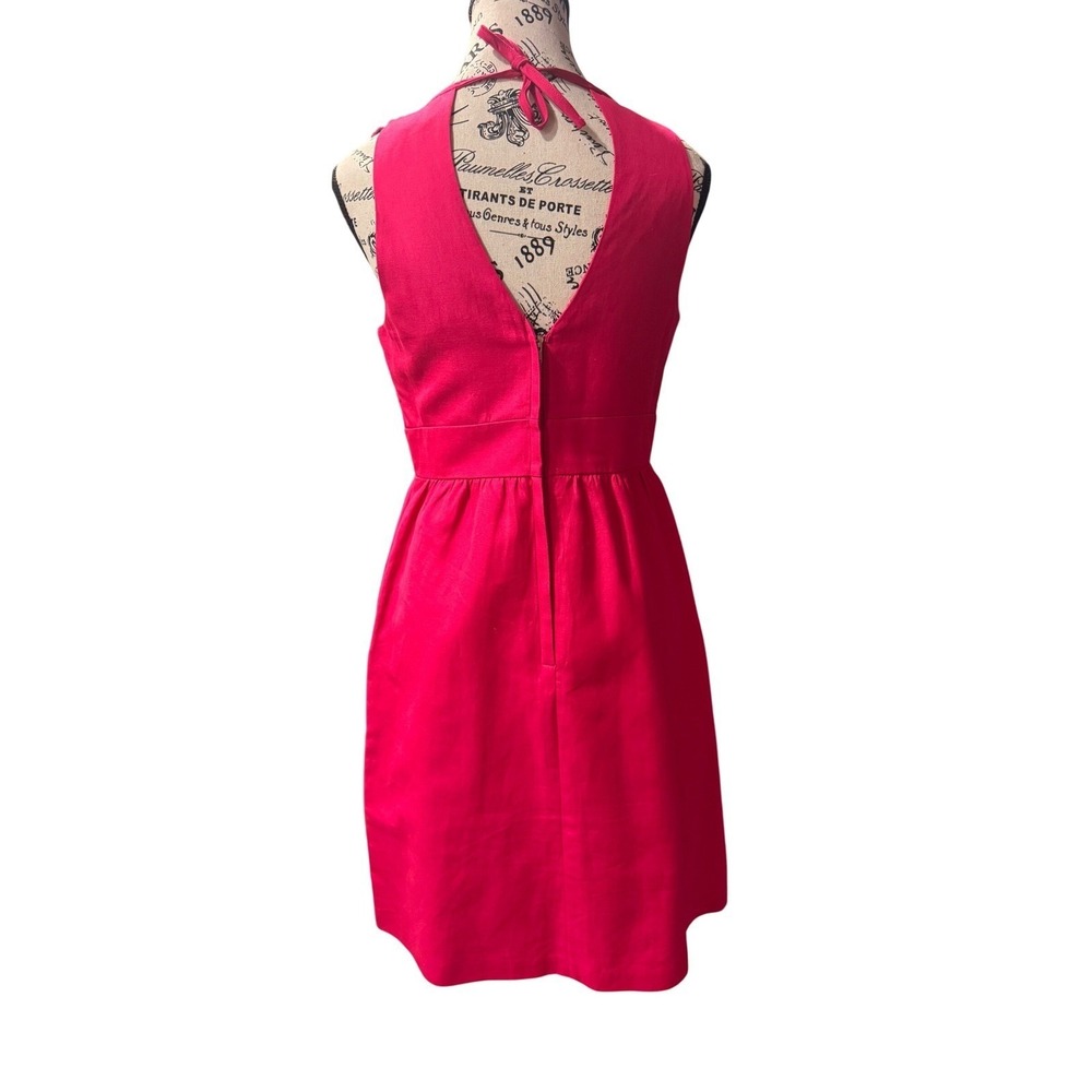 J. Crew Sleeveless Fit Flare‎ Dress Raspberry Pink Cotton Halter Back Size S - Picture 3 of 8